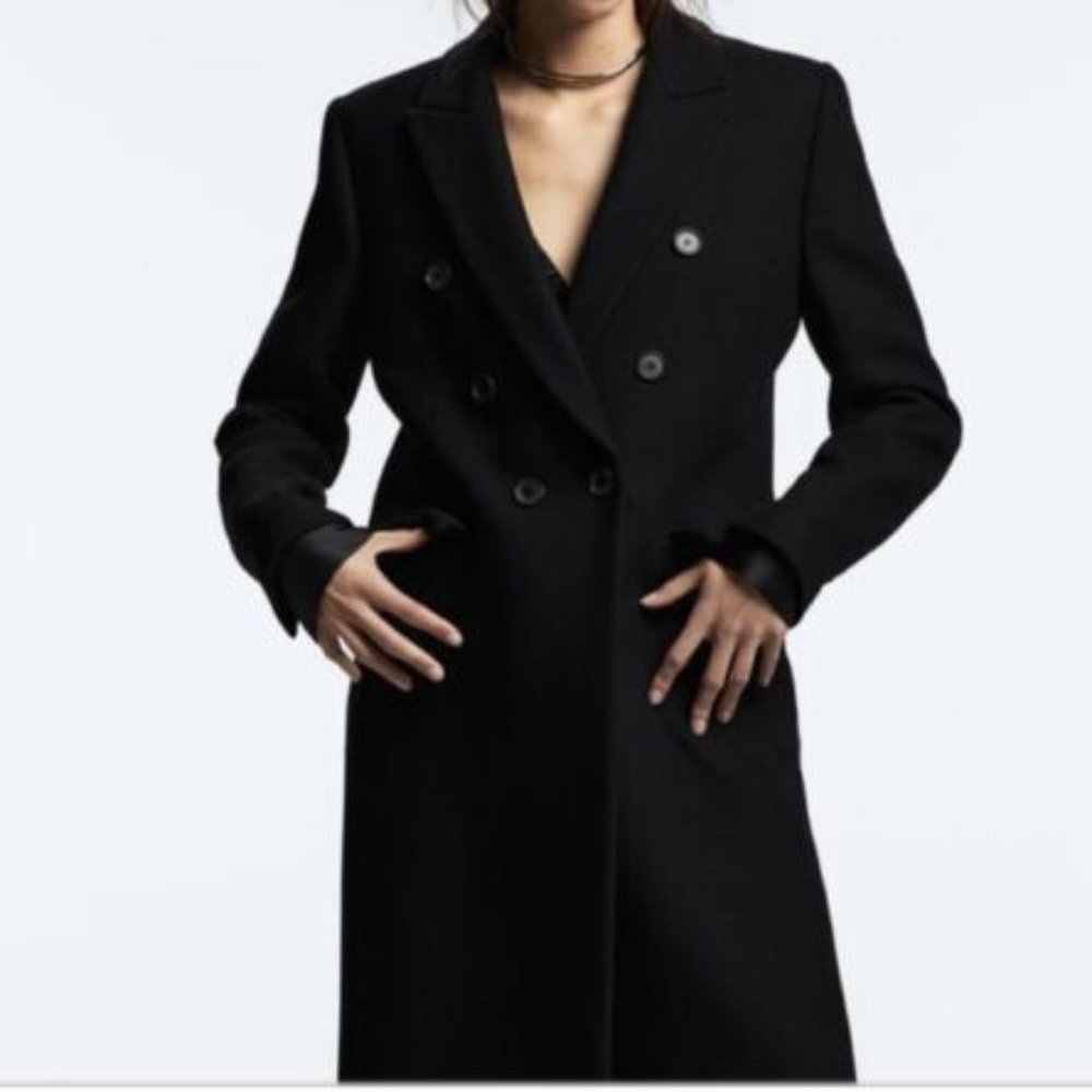 Zara Tailored Fit Wool Gabardine Double Breasted Coat XS